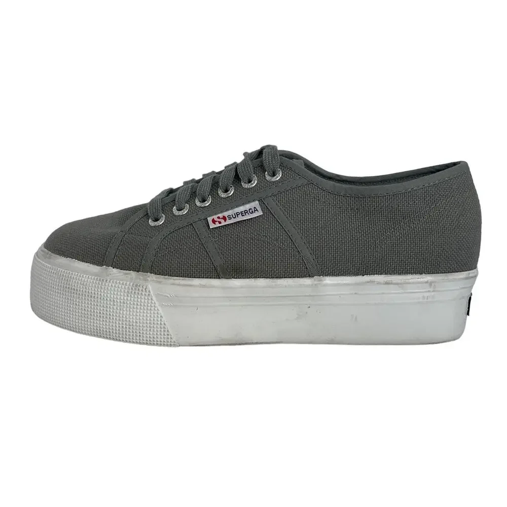 Superga 2740 Stone Grey Canvas Platform Sneakers NWOB Size US 7